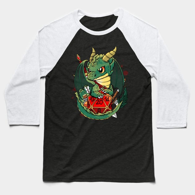 Dragon Role Dice Baseball T-Shirt by Vallina84